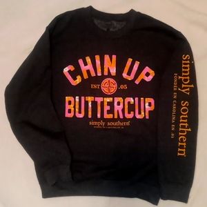 Simply Southern womens sweatshirt small gray with pink/golden yellow writing